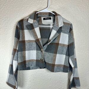 Blue B Collection Women's Plaid Lightweight Crop Jacket (Gray) Size Medium